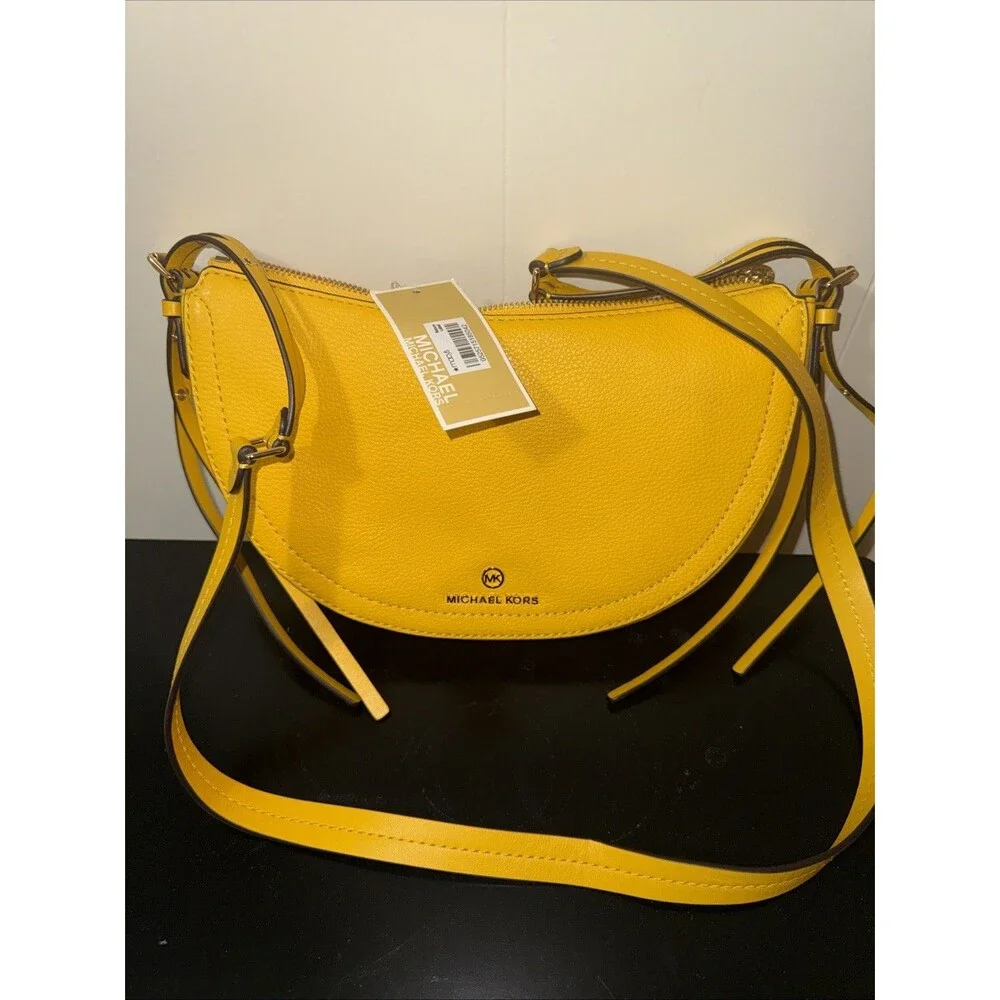 MICHAEL KORS Camden Leather Crossbody Convertible Bag Sunflower , M New With Tag